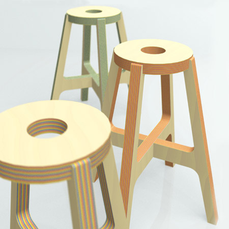 Green Chairs on Paper Wood Stool By Drill Design   Green Design Blog