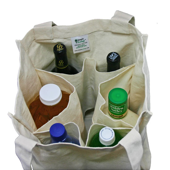 Deluxe Organic Cotton Grocery Bag with Bottle Sleeves