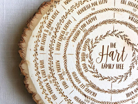 Family Tree on Wood - A Slice of Art - Slice Wooded Art