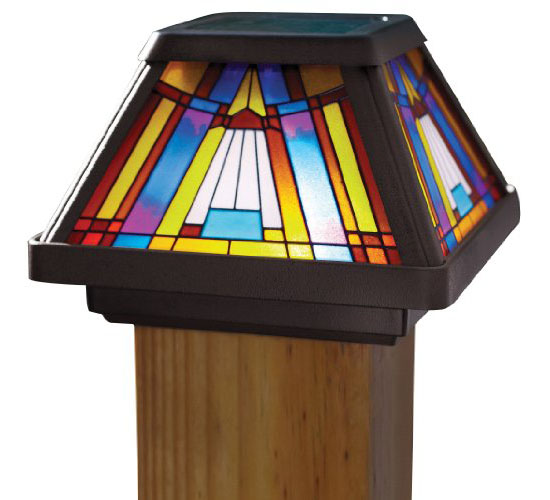 Moonrays 91241 Stained-Glass Solar-Powered LED Post-Cap Lamp