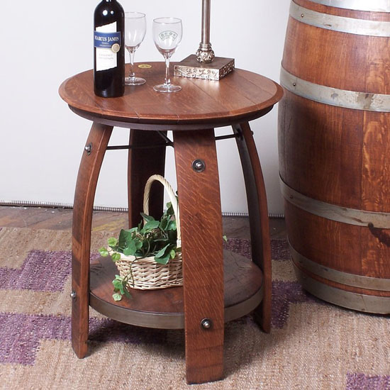 Loon Peak Nori - Recycled Wine Barrel Side Table with Iron Accents