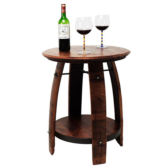 Loon Peak Nori - Recycled Wine Barrel Side Table with Iron Accents