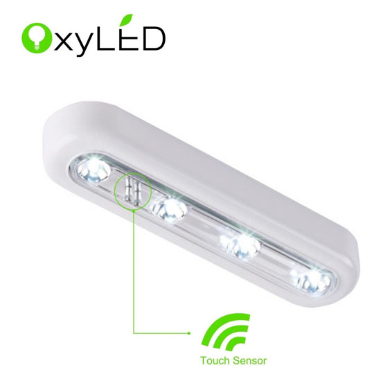 OxyLED T-01 DIY Stick-on Anywhere 4-LED Touch Tap Light Push Light