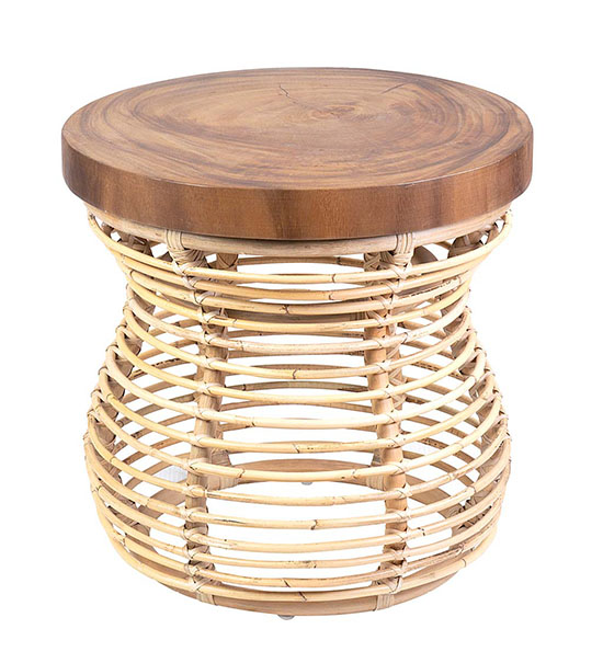 Rattan and Wood Side Table