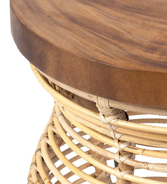 Rattan and Wood Side Table