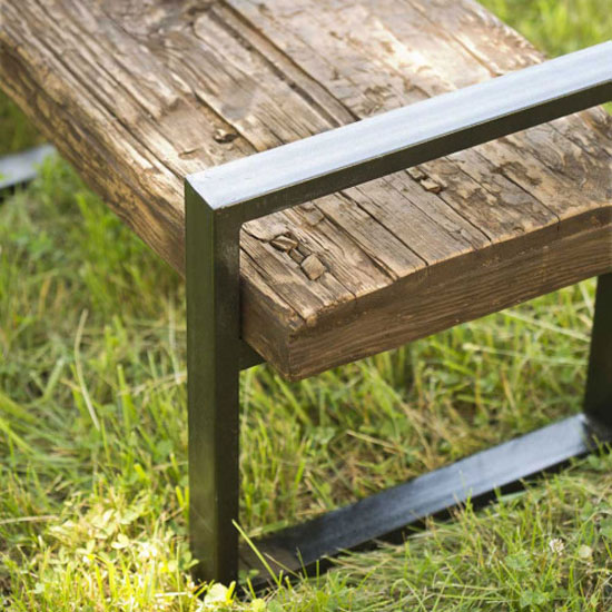 Reclaimed Outdoor Bench Made from Railroad Tie with Iron Frame