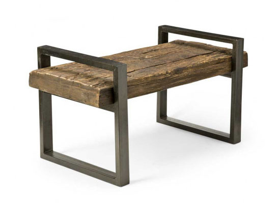 Reclaimed Outdoor Bench Made from Railroad Tie with Iron Frame