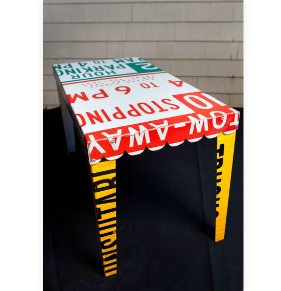 Recycled Traffic Sign Furniture Pieces