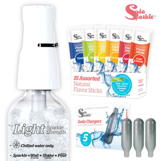 SodaSparkle Compact And Safe DIY Carbonated Soft Drink Maker Starter Kit With Eco-Friendly Bottle