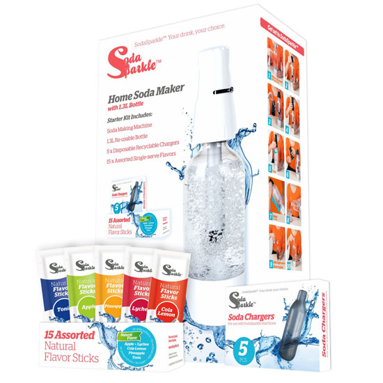 SodaSparkle Compact And Safe DIY Carbonated Soft Drink Maker Starter Kit With Eco-Friendly Bottle