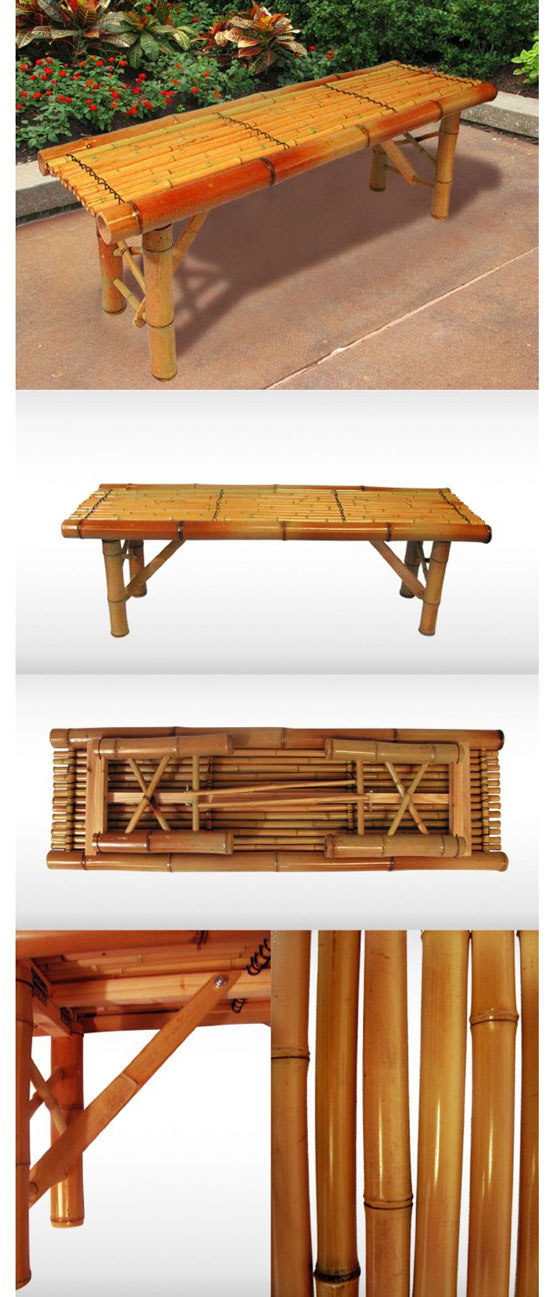 Tiki Bamboo Bench Tropical Coffee Table Patio Bar Bench