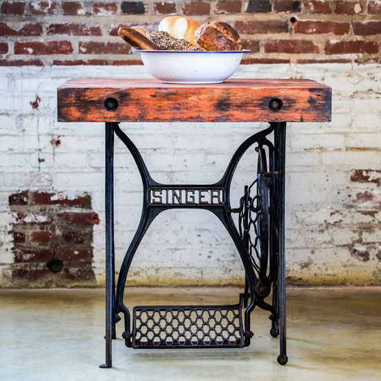 Vintage Reclaimed Wood Industrial Sewing Table