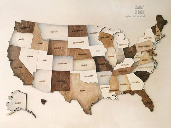 Wall Art for Traveling Lovers - Wooden Map of United States