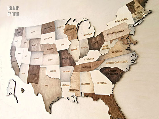Wall Art for Traveling Lovers - Wooden Map of United States
