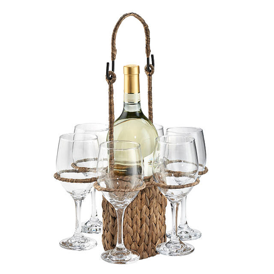 Woven Wine Tote with Glasses
